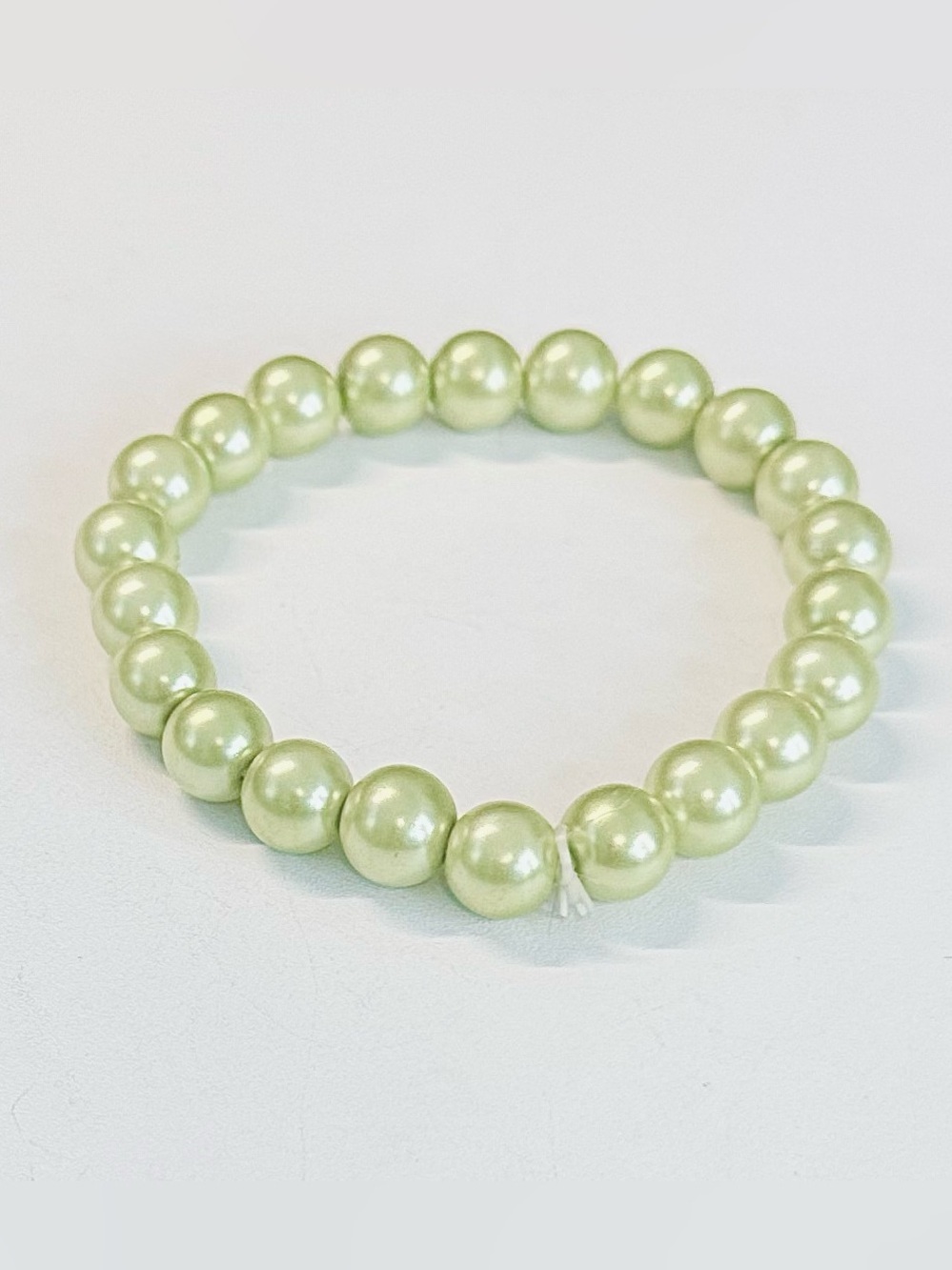 Pastel Lime Green Beaded Faux Pearl Stretch Bracelet - 15g